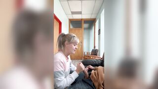 Office wench sucks bosses knob