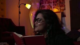Chunky nerd gal playing RPG with her friend.