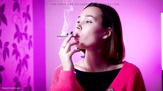 Playful Russian Girl Smokin' Cigarette Outdoor Tease
