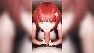 Excited redhead sucks cock and gets cum in her mouth