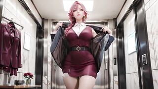 Pink Pony Secretary! Kneeling in a Wine Red Constricted Skirt, holding files with eyes locked on you. Office private tease.