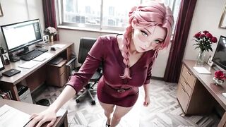 Pink Pony Secretary! Kneeling in a Wine Red Constricted Skirt, holding files with eyes locked on you. Office private tease.