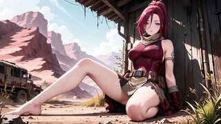 Redhead Warrior in Ruins! Forbidden Meeting in the Industrial Wasteland, her tight combat dress juicy and hazy eyes.
