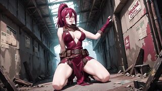 Redhead Warrior in Ruins! Forbidden Meeting in the Industrial Wasteland, her tight combat dress juicy and hazy eyes.