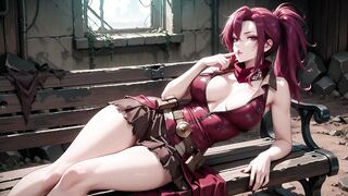 Redhead Warrior in Ruins! Forbidden Meeting in the Industrial Wasteland, her tight combat dress juicy and hazy eyes.