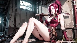 Redhead Warrior in Ruins! Forbidden Meeting in the Industrial Wasteland, her tight combat dress juicy and hazy eyes.