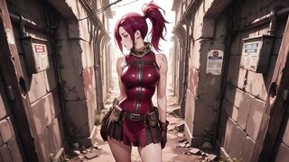 Redhead Warrior in Ruins! Forbidden Meeting in the Industrial Wasteland, her tight combat dress juicy and hazy eyes.