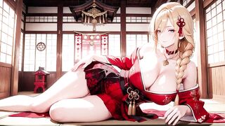 Red & Black Miko! Forbidden Shrine Prayer, High-Slit Hakama Exposure, Golden Goddess-whore's Soaked Gaze!