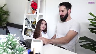 Fresh Secretary with a foot on her head. She Tempted her Fresh Boss and Begged him to give to suck his toes, and received a Humiliating, Hot, Rough Bang