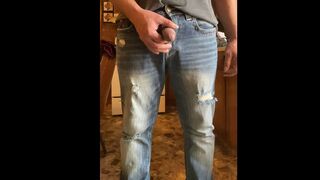 Taking a hopeless full bladder void urine in the kitchen with my ramrod dancing in between urinate streams