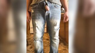 Taking a hopeless full bladder void urine in the kitchen with my ramrod dancing in between urinate streams