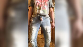 Taking a hopeless full bladder void urine in the kitchen with my ramrod dancing in between urinate streams