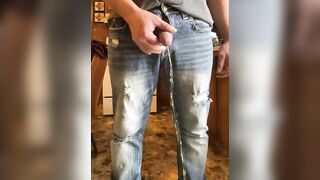 Taking a hopeless full bladder void urine in the kitchen with my ramrod dancing in between urinate streams