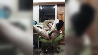 Gay loves to jerk his shlong with a giant cucumber in his booty!