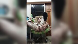 Gay loves to jerk his shlong with a giant cucumber in his booty!
