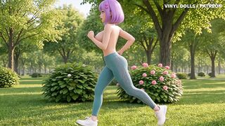 Topless AI Anime Angel Seductive Workout in the Park, 4k AI Manga, Lila Blue