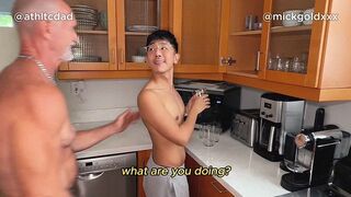 Older Big Muscle Silver Daddy bangs his Asian Twink Trophy Wifey's Boy Cunt