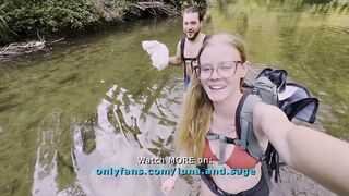 Outdoor Sex on a Mossy Rockbed in the Middle of the River - Real Amateur Couple (POV, Doggy & Facial)