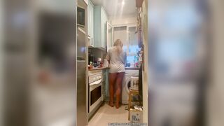 Muscle MILF Does Kitchen Chores With No Panties, Big Ass Out