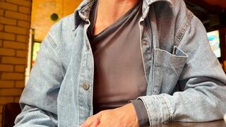 Completely exposing my titties and teats in a sheer blouse in a public place
