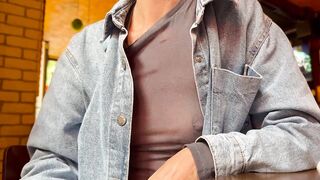 Completely exposing my titties and teats in a sheer blouse in a public place