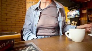 Completely exposing my titties and teats in a sheer blouse in a public place