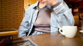 Completely exposing my titties and teats in a sheer blouse in a public place