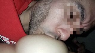My husband gets really pleased when I let him suck on my big natural titties all day long