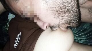 My husband gets really pleased when I let him suck on my big natural titties all day long