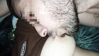 My husband gets really pleased when I let him suck on my big natural titties all day long