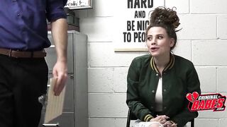 Security strip-searches busty shoplifter then missionary on desk