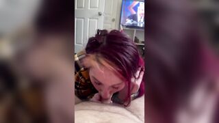 Whore is paid to let an granddad to take a huge load on her face after being fucked