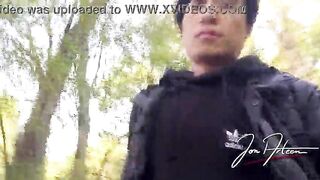 Homo male Jon Arteen freeballing showing his jock and undressed booty outdoor