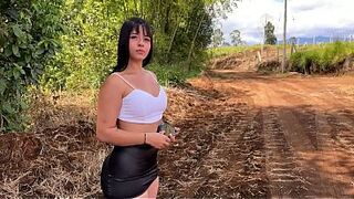 Real estate agent in a petite skirt gets drilled right on the road by her client. We almost got caught!