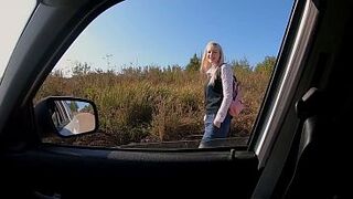 Stranger Picks Up Real College Cutie Hitchhiker & Fucks Her