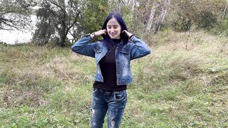 Public Sex with a Hot Stranger in Forest, Wench Showed Big Perfect Tits, Creampie