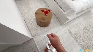 My stepsister caught me wanking with her panties .