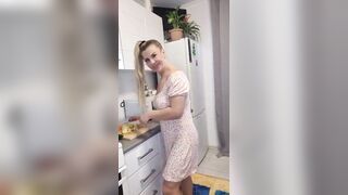 Nasty MILF Cucumber Masturbation in the Kitchen