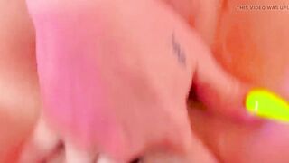 POV Creampie and deep strokes on Ts Diana Deelight in a hot pink fishnet body stocking