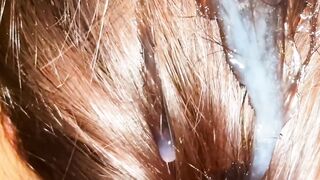 This Natural Remedy Will Strengthen Your HAIR! Ejaculation on Hair. Brushing Cum Into Hair.