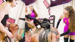 first Time Slave Serves two Dominas – Boot Licking and Flogging