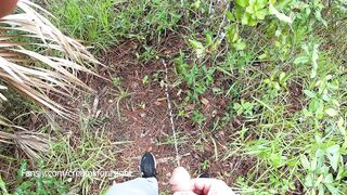 Taking a long piss outdoors during the time that hiking