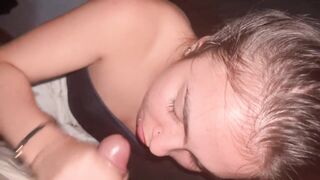 Cute schoolgirl Oral job-sex Ends with Facial Then She Keeps Sucking