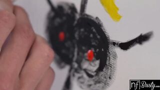 Pint Sized Busty Beauty Ember Snow Lets boyfriend Paint Her Masterpiece Cunt