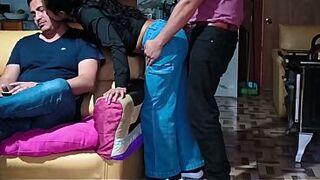 I kiss my boyfriend while his friend bangs me silently right next to us.