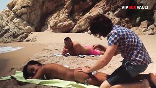 Ebony Chick Fucked Standing Against the Rocks by the Ocean