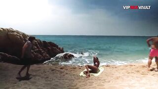 Ebony Chick Fucked Standing Against the Rocks by the Ocean