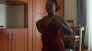 Sexy big tit ebony honey Melanie disrobe down and plays with her vagina