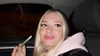 Enjoyable golden-haired on the highway. Sex in car
