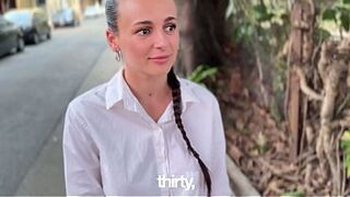 A shameless student in a short skirt couldn't turn down the money and quickly acceded to sell her wet panties—and spread her constricted ass
